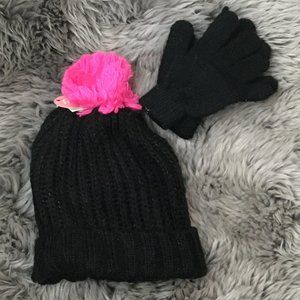 Toby & Me | Girl's Winter Hat & Glove Set | 2 Pieces | Black & Pink | Size 7-14